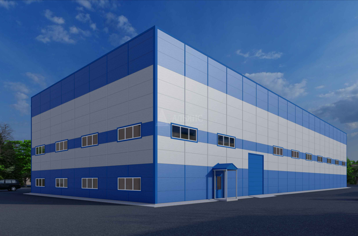 3D визуализация Производственный цех из сэндвич панелей - фото 1